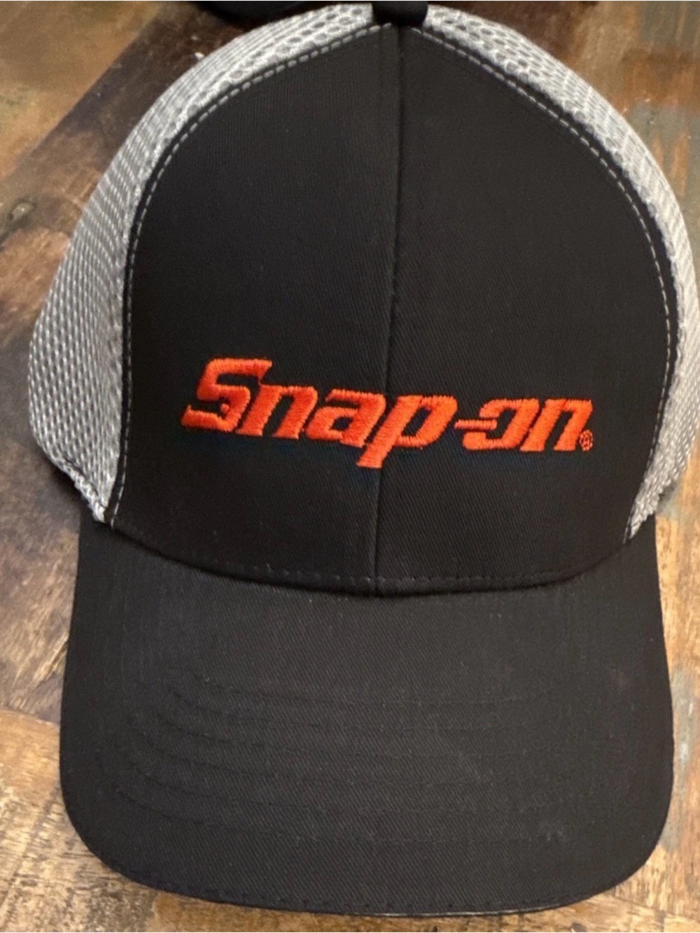 Snap-on Black and Gray Trucker Hat with Orange Logo